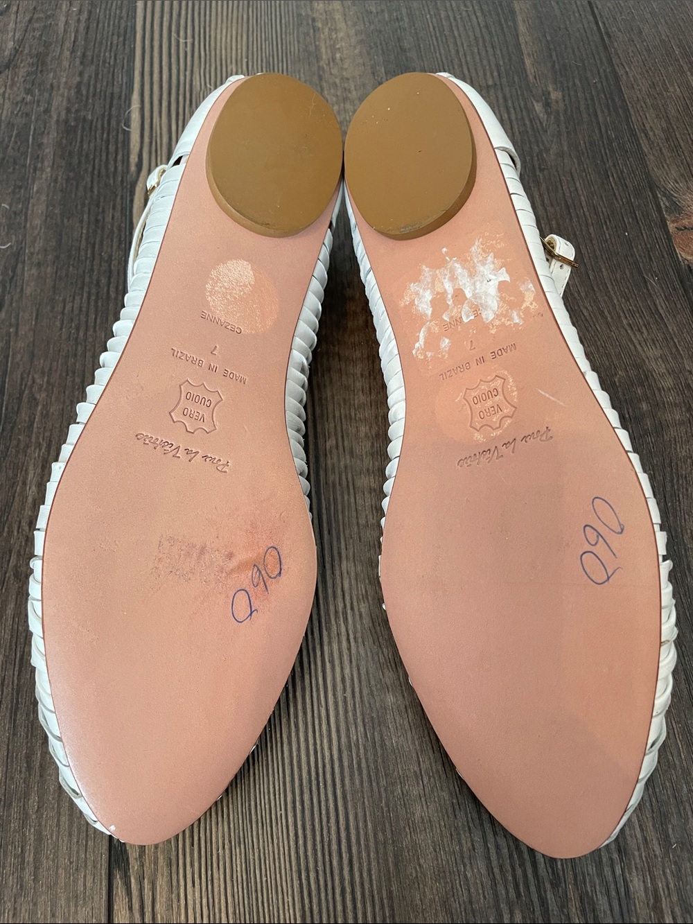 Pour La Victoire White Braided Leather Ankle-Strap Flats Size 7 - Picture 6 of 8